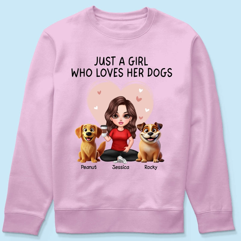 Just A Girl Who Loves Her Dogs Realistic Cartoon Dogs Personalized Shirt, Valentine's Day Gift For Dog Lover