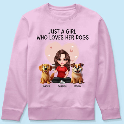 Just A Girl Who Loves Her Dogs Realistic Cartoon Dogs Personalized Shirt, Valentine's Day Gift For Dog Lover