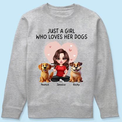 Just A Girl Who Loves Her Dogs Realistic Cartoon Dogs Personalized Shirt, Valentine's Day Gift For Dog Lover