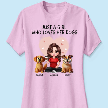 Just A Girl Who Loves Her Dogs Realistic Cartoon Dogs Personalized Shirt, Valentine's Day Gift For Dog Lover