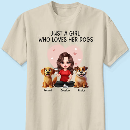 Just A Girl Who Loves Her Dogs Realistic Cartoon Dogs Personalized Shirt, Valentine's Day Gift For Dog Lover