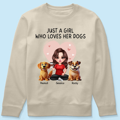 Just A Girl Who Loves Her Dogs Realistic Cartoon Dogs Personalized Shirt, Valentine's Day Gift For Dog Lover