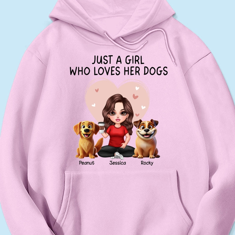 Just A Girl Who Loves Her Dogs Realistic Cartoon Dogs Personalized Shirt, Valentine's Day Gift For Dog Lover