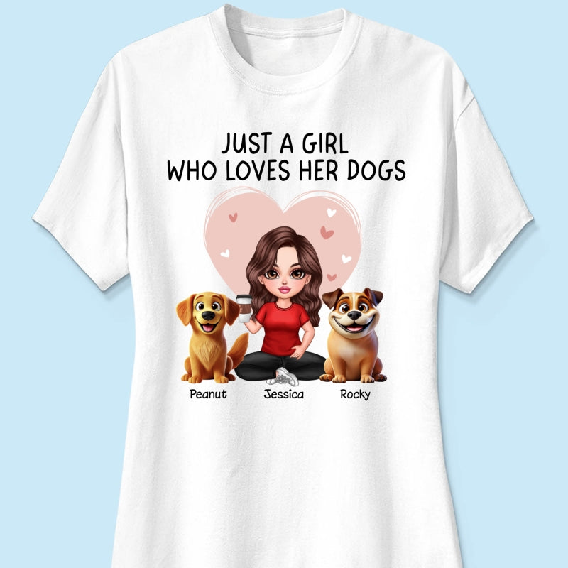 Just A Girl Who Loves Her Dogs Realistic Cartoon Dogs Personalized Shirt, Valentine's Day Gift For Dog Lover