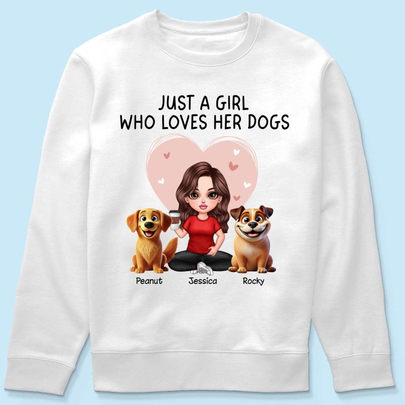 Just A Girl Who Loves Her Dogs Realistic Cartoon Dogs Personalized Shirt, Valentine's Day Gift For Dog Lover