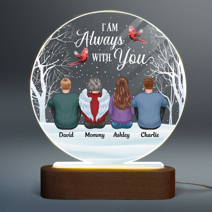 Always With You Family Memorial Snow Personalized Circle Acrylic Plaque LED Lamp Night Light