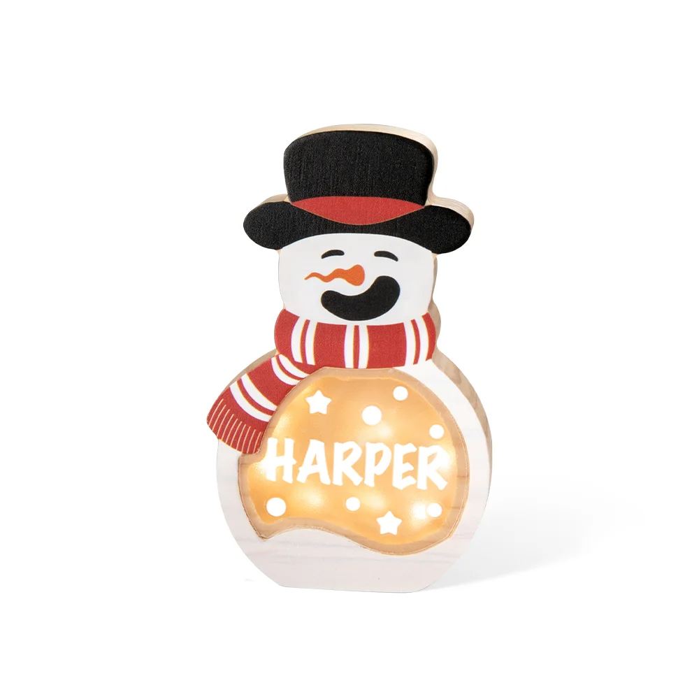 Personalized Snowman LED Light Wooden Decoration with Tabletop Name Block Sign Holiday Party Essentials Winter Christmas Gift for Family Kids