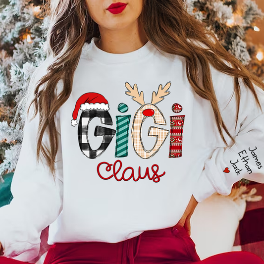 Gigi Claus Sweatshirt, 2024 Christmas Nana Sweatshirt, Custom Grandma Claus Christmas