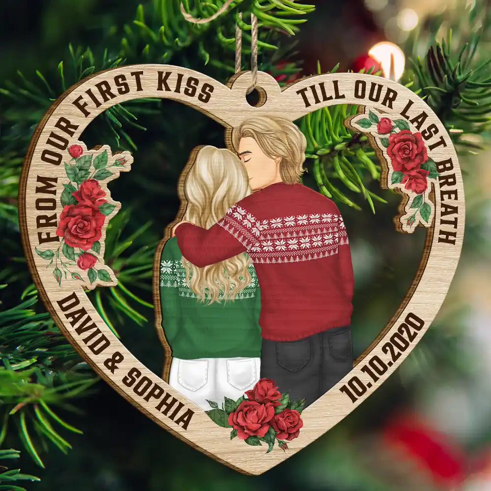 Forehead Kissing Couple Till Our Last Breath - Personalized Wooden Cutout Ornament