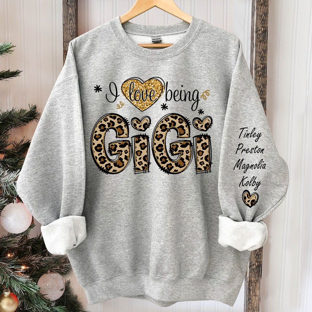 Personalized I Love Being Gigi Leopard Sweatshirt, Custom Grandma and Grandkids Sweatshirt