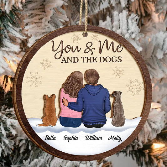 You & Me & The Dog Christmas Couple - Personalized Wooden Ornament