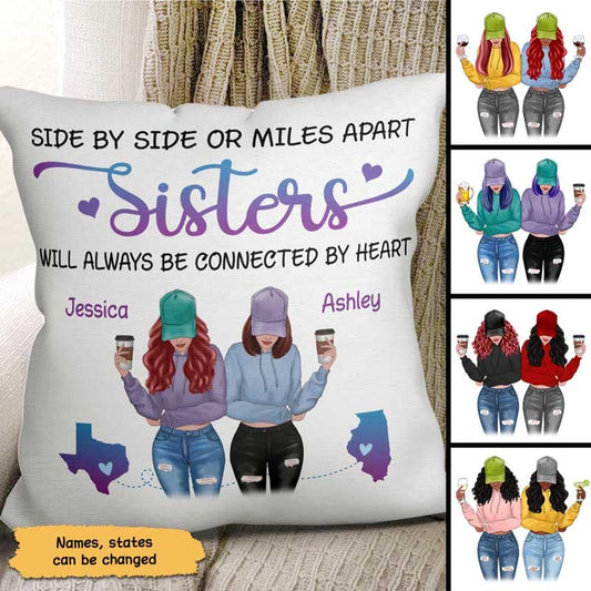 Long Distance Sisters Besties Modern Girls Personalized Pillow