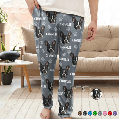 Custom Photo Funny Pet Face Pattern Dog Cat Family - Personalized Pajama Pants