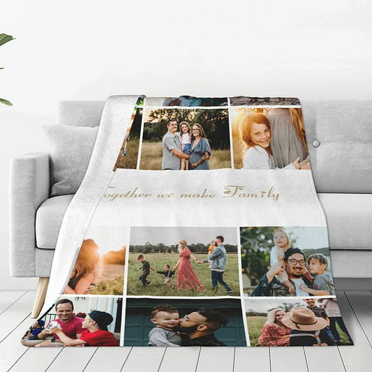 Personalised 12 Photos Collage Super Soft Blanket with Text Thanksgiving Day Christmas Gift for Family Friend