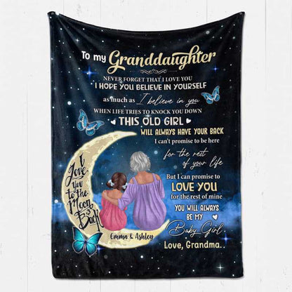 Grandma Granddaughter On Moon Personalized Fleece Blanket