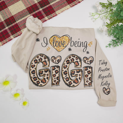 Personalized I Love Being Gigi Leopard Sweatshirt, Custom Grandma and Grandkids Sweatshirt