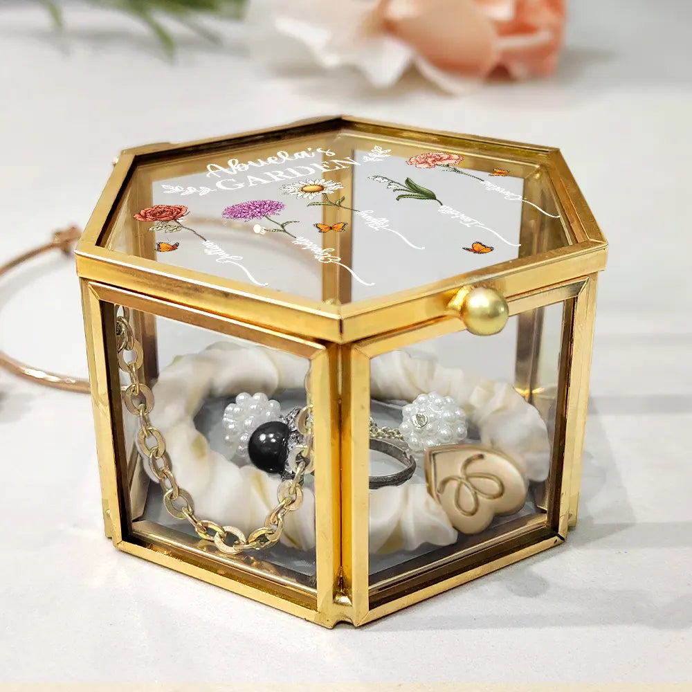 Grandma's Garden Birth Flower - Personalized Glass Jewelry Box