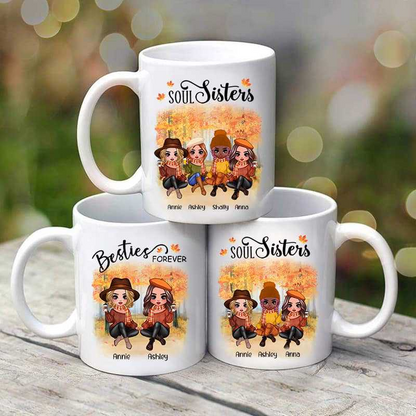 Doll Best Friends Besties Sitting Fall Season Personalized Mug (11oz)