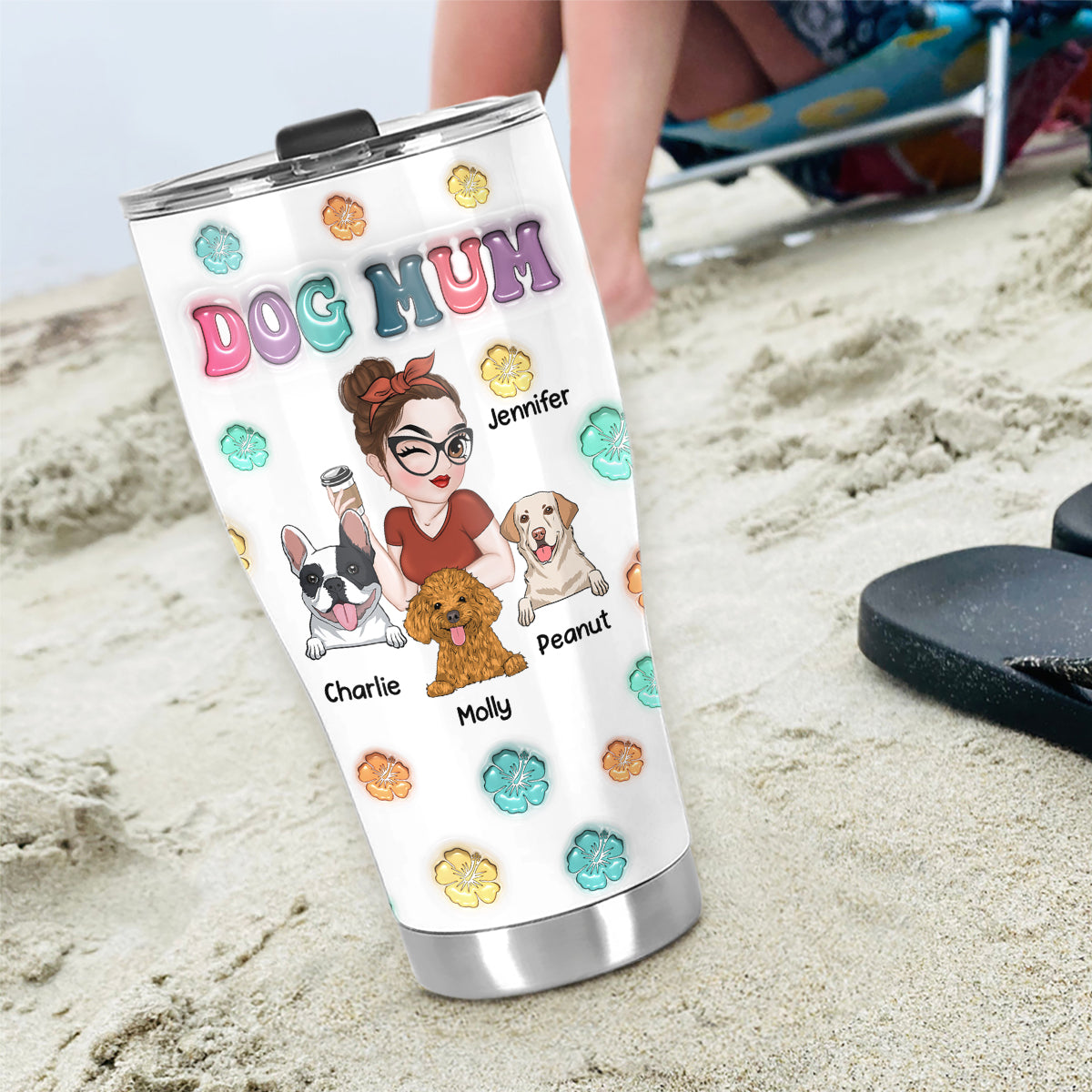 Dog Mom Summer - Personalized Custom 3D Inflated Effect Tumbler