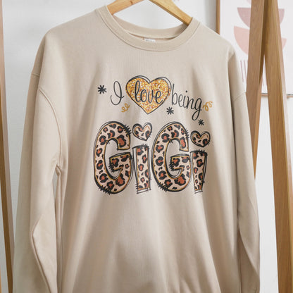 Personalized I Love Being Gigi Leopard Sweatshirt, Custom Grandma and Grandkids Sweatshirt