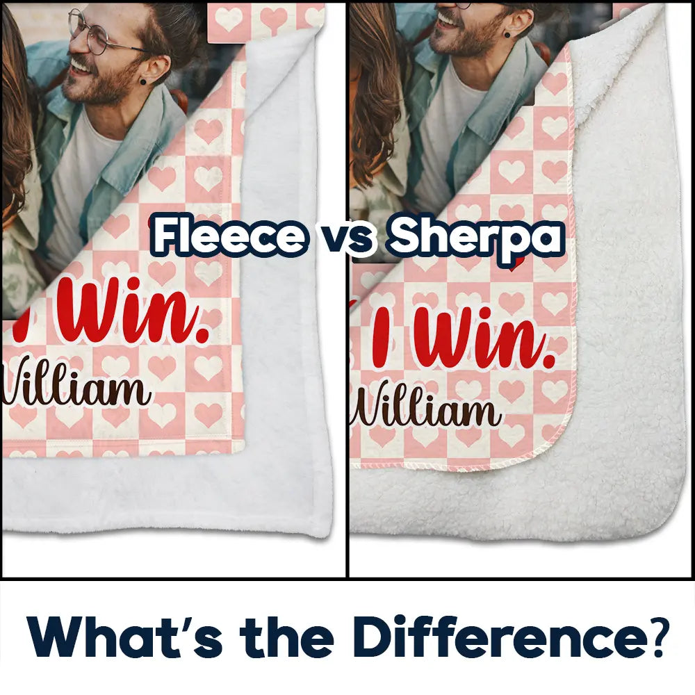 Custom Photo Couple I Love You More The End I Win - Personalized Fleece Blanket, Sherpa Blanket