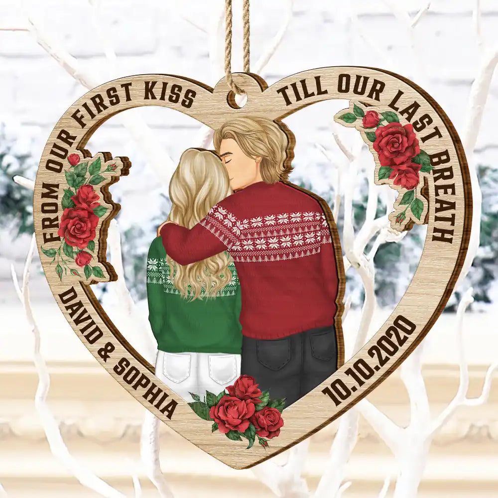 Forehead Kissing Couple Till Our Last Breath - Personalized Wooden Cutout Ornament