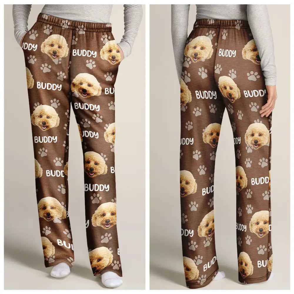 Custom Photo Funny Pet Face Pattern Dog Cat Family - Personalized Pajama Pants