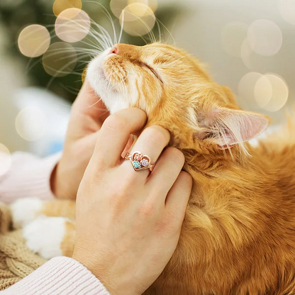 Personalized 1-4 Paw Heart Ring with Engraved Name and Birthstone Gift Birthday for Pet Lover