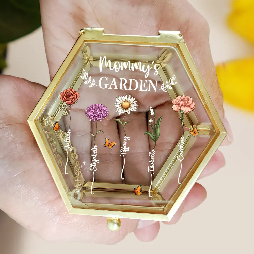 Grandma's Garden Birth Flower - Personalized Glass Jewelry Box