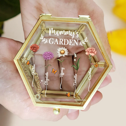Grandma's Garden Birth Flower - Personalized Glass Jewelry Box