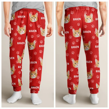 Custom Photo Funny Pet Face Pattern Dog Cat Family - Personalized Pajama Pants