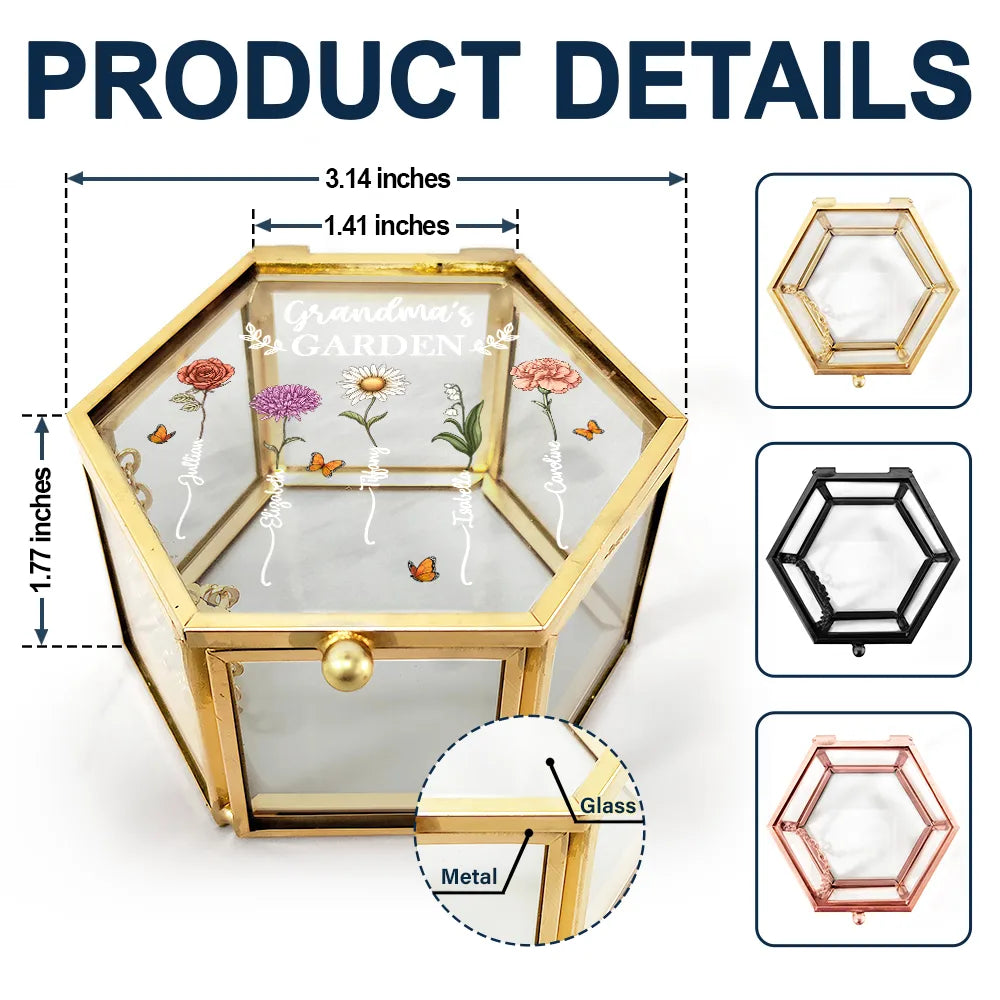 Grandma's Garden Birth Flower - Personalized Glass Jewelry Box