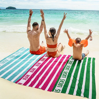 Personalised Quick Dry Soft Classic Stripe Microfiber Beach Towel with Name Summer Essential Gift for Family Kids