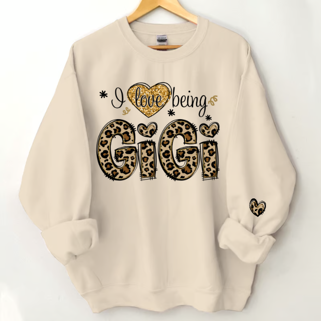 Personalized I Love Being Gigi Leopard Sweatshirt, Custom Grandma and Grandkids Sweatshirt