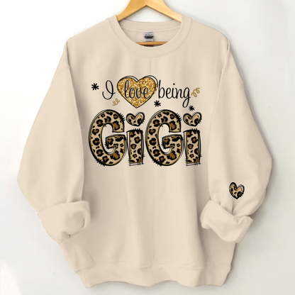 Personalized I Love Being Gigi Leopard Sweatshirt, Custom Grandma and Grandkids Sweatshirt