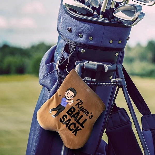 Personalized Cartoon Character Flannel Golf Ball Bag Sack with 2 Golf Balls 12 Tee Holders Golf Accessories Funny Birthday Gift for Golfer Golf Player