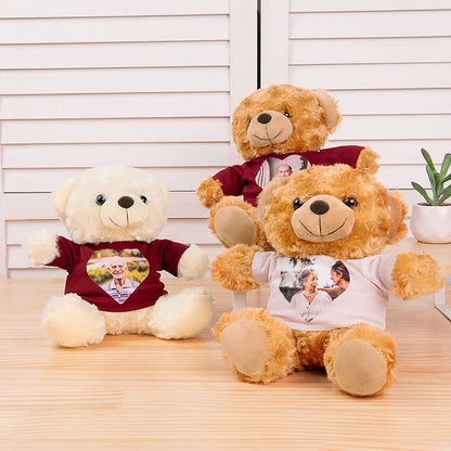 Personalised Cute Plush Stuffed Memory Bear with Heart Photo Shirt or Hoodie Memorial Anniversary Gift for Family Friend