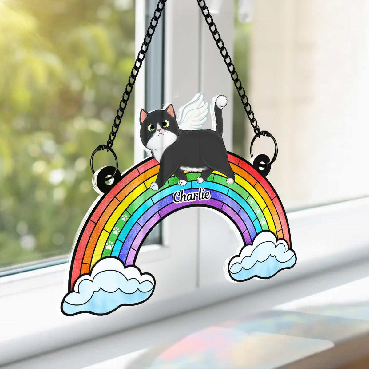 Cats Loss Memorial Rainbow Bridge Personalized Suncatcher Ornament