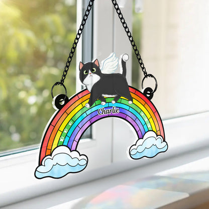 Cats Loss Memorial Rainbow Bridge Personalized Suncatcher Ornament