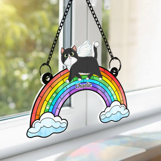 Cats Loss Memorial Rainbow Bridge Personalized Suncatcher Ornament