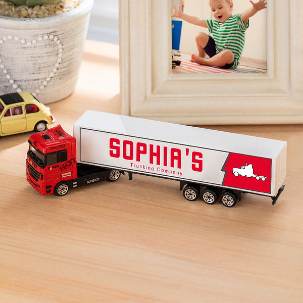 Personalised Toy Lorry Trailer Aluminium Alloy Model with Child's Name Birthday Christmas Children's Day Gift for Kid