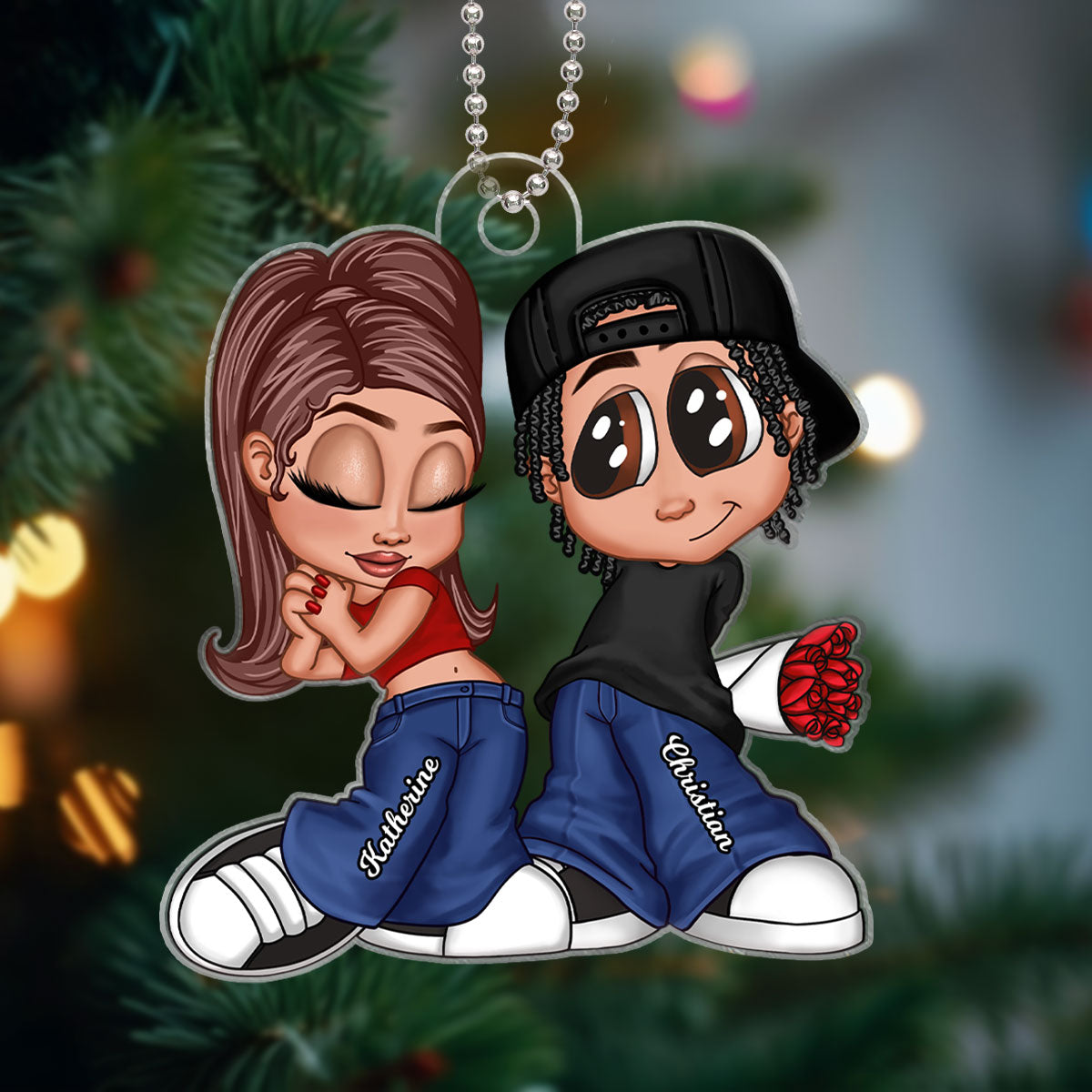 Y2K Couple Personalized Acrylic Ornament, Christmas Gift For Him For Her