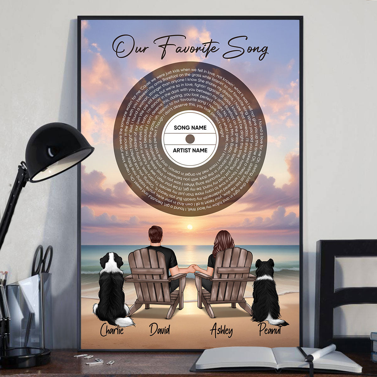 You Me And The Dogs Cats Beach Landscape Vinyl Lyrics Personalized Poster, Heartfelt Gift, Anniversary Gift, Birthday Gift For Him, For Her, Boyfriend, Girlfriend, Husband, Wife
