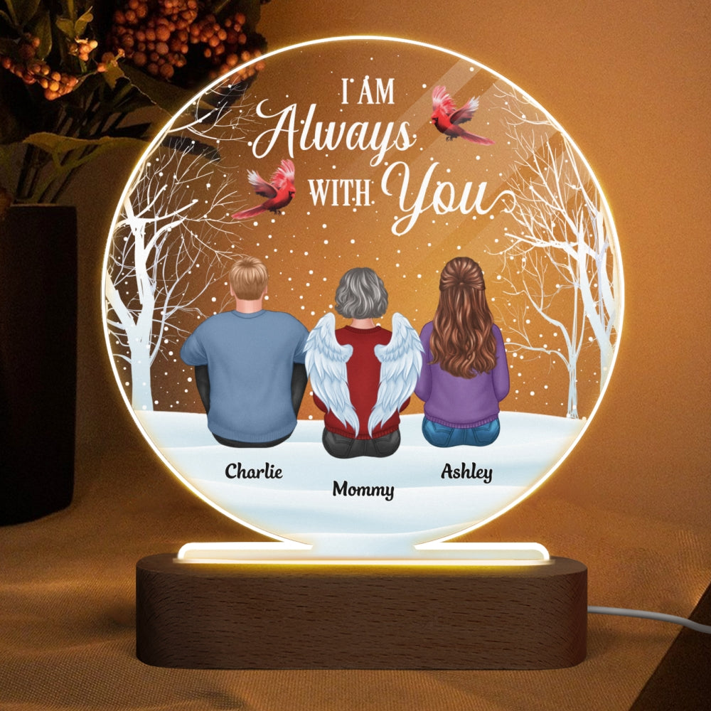 Always With You Family Memorial Snow Personalized Circle Acrylic Plaque LED Lamp Night Light