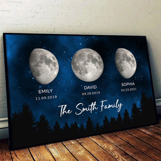 Family Members Custom Moon Phase And Message Personalized Poster, Birthday Gift, Mother's Day Gift, Father's Day Gift, Anniversary Gift, Wedding Gift, Housewarming Gift
