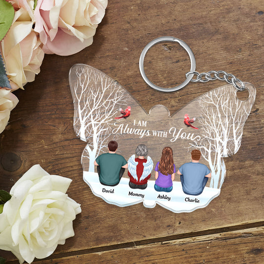 Always With You Memorial Family Back View Personalized Butterfly Shaped Acrylic Keychain