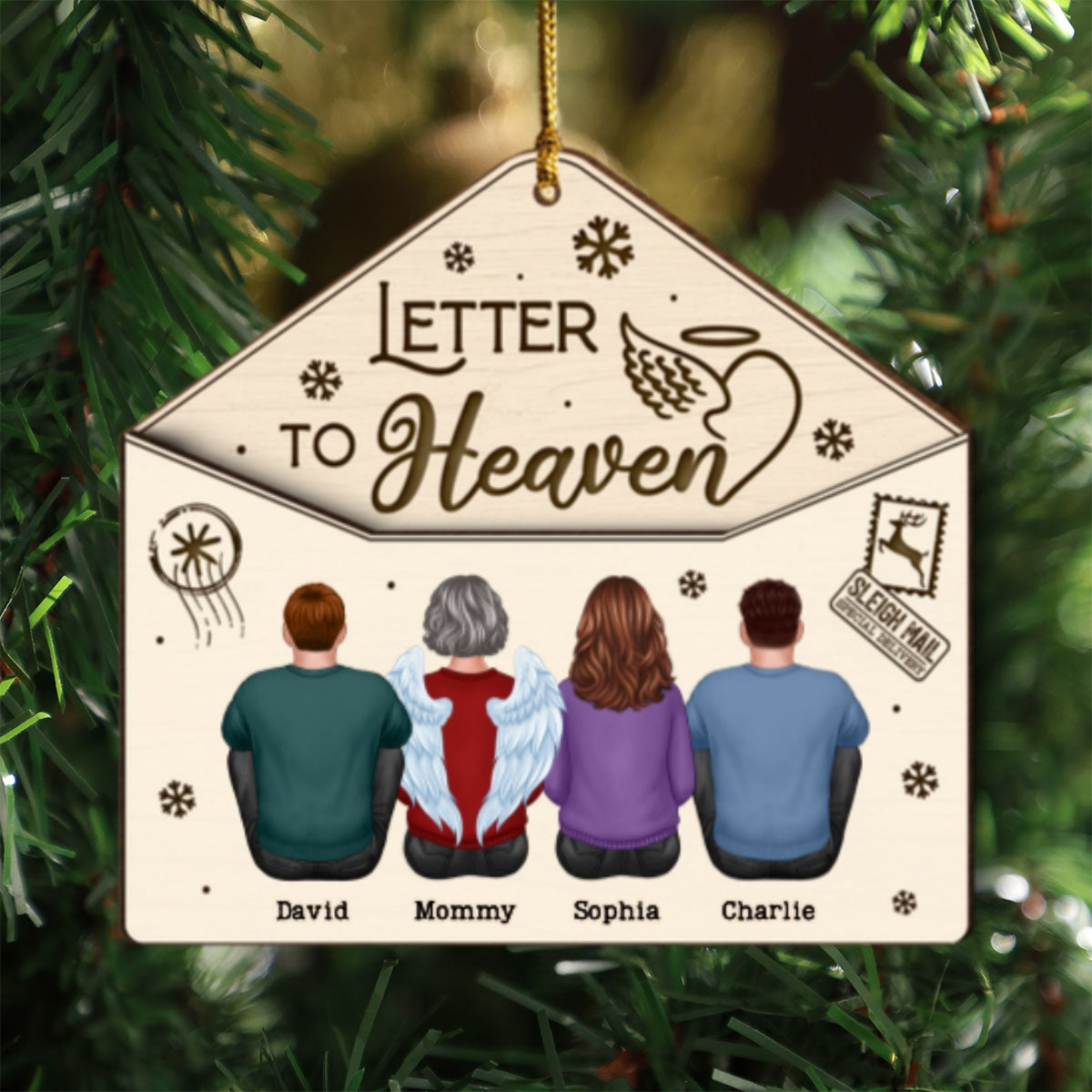 Letter To Heaven Family Sitting Memorial Personalized 3-Layer Wooden Ornament