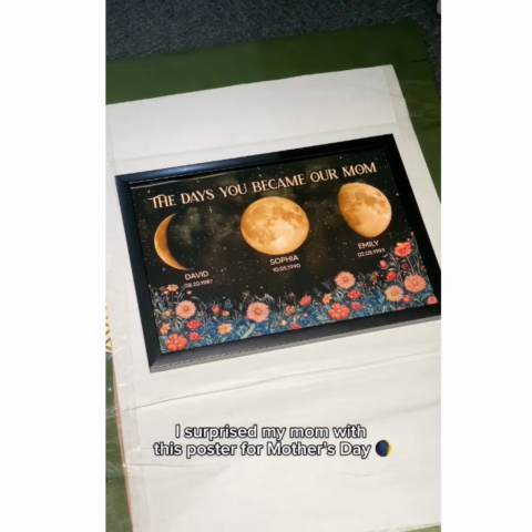 Vintage Flowers The Day You Become Mom Grandma Custom Birth Moon Phase Personalized Poster, Heartfelt 2025 Mother's Day Gift