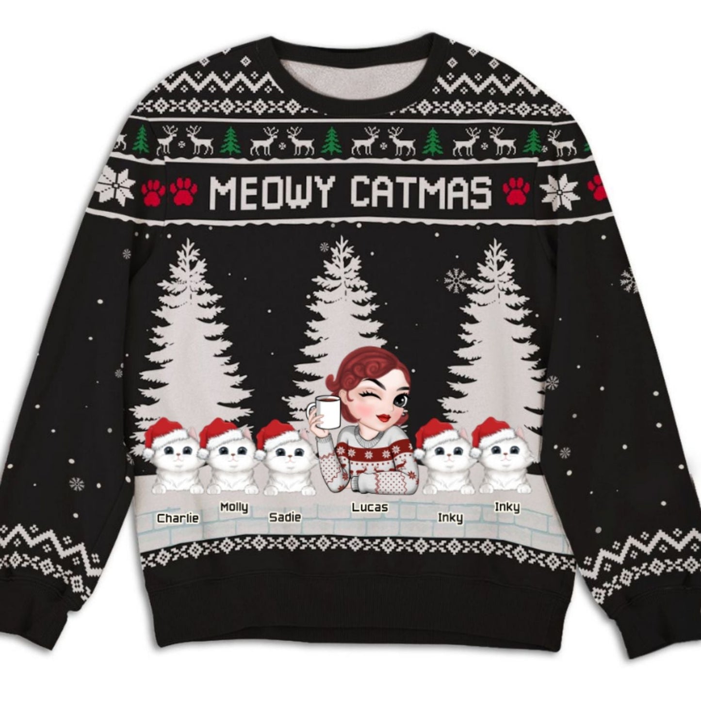 Meowy Catmas To My Mom Dad - Personalized Custom All-Over-Print Sweatshirt