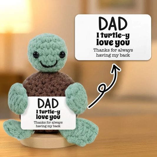 Custom Photo Dad Mom I Turtle-y Love You Thanks For Always Having My Back - Personalized Doll Crochet With Custom Card